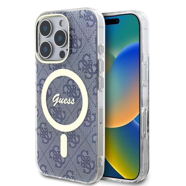 Coque Guess IML 4G MagSafe för iPhone 16 Pro Max - Blå
