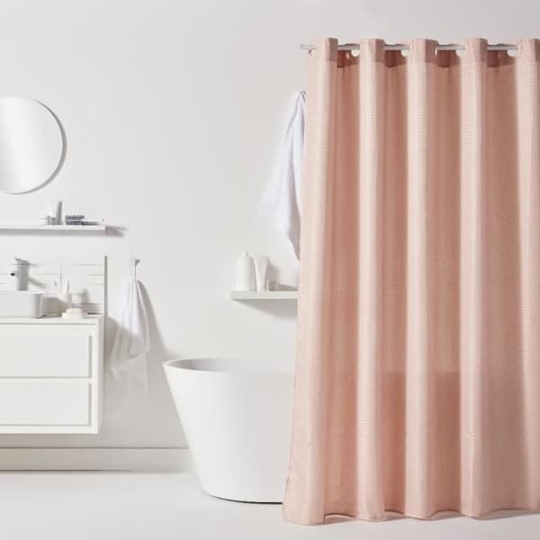 Våfflat duschdraperi - Rosa - Polyester - 180 x 200 cm - 12 krokar - UTILITY - TODAY