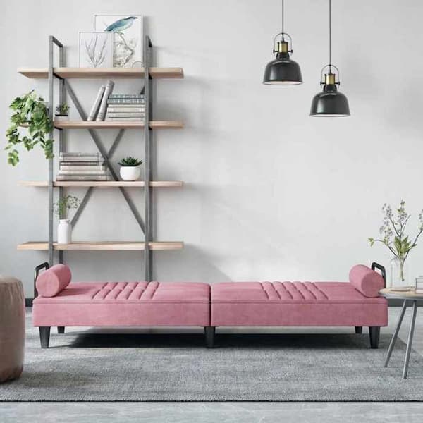 vidaXL Sängsoffa med armstöd rosa sammet 351897