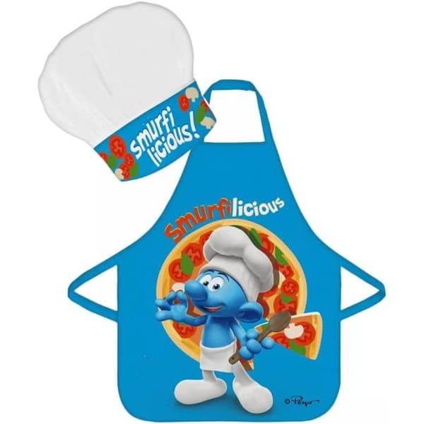 Set med förkläde och kockmössa - Smurfar - Polyester - 3 till 8 år - Unisex - Blå
