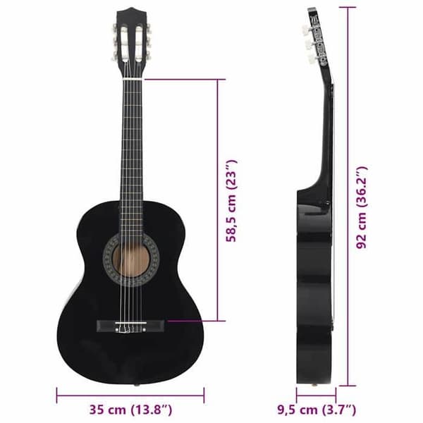 vidaXL klassisk gitarrset för nybörjare 8 st Svart 3/4 36"