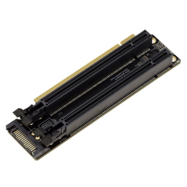 "PCIe Gen4 Riser Adapter - KALEA-INFORMATIQUE - Riser x16→2x8 90° - Bifurkation x8/x8 - 32 GB/s"