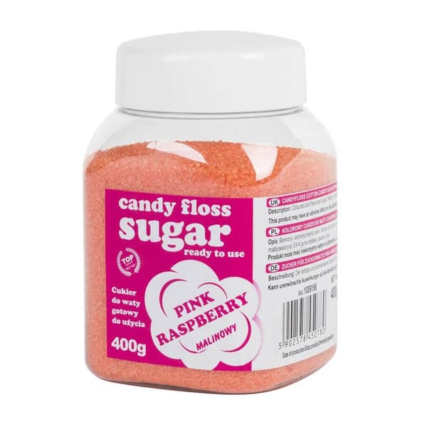 Färgat socker för sockervadd, rosa, hallonarom, 400 g