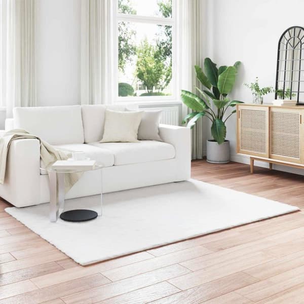 Förfalsad kaninpälsmatta - vidaXL - 120x170 cm - Vit - Rektangulär - Polyester - Mycket mjuk