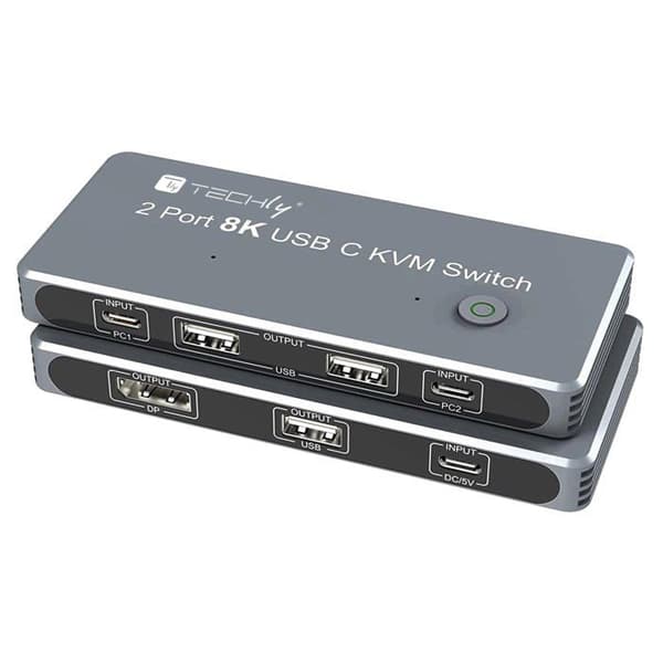 Switch KVM - Techly IDATA KVM-DPC8K - 8K Upplösning - 2xUSB-C - 3xUSB 2.0 - Kontor