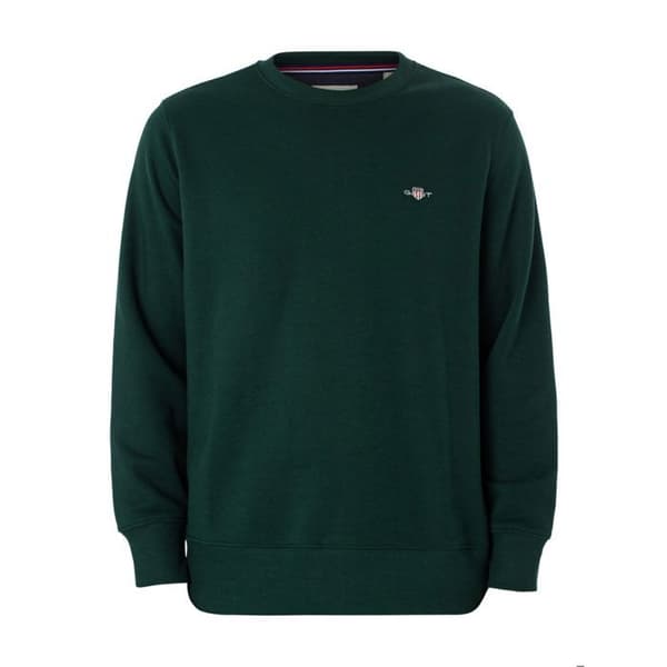 GANT herrtröja rund hals Reg Shield - tartan grön, långa ärmar, bomull/polyester