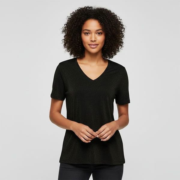 T-shirt harly pailleté regular v-ringad Dam ONLY