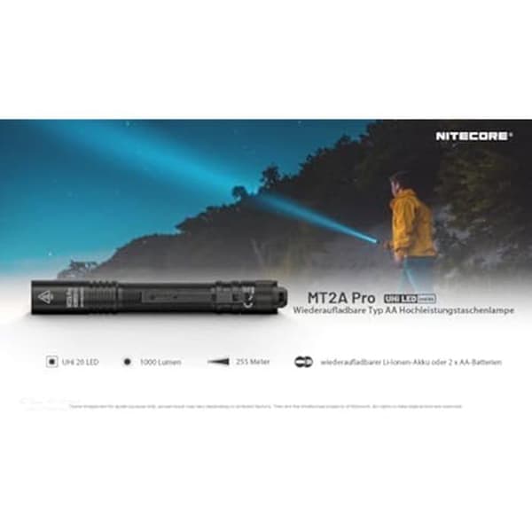 Torche - NITECORE - MT2A Pro - 1000 lumen - Uppladdningsbar - Räckvidd 400 m