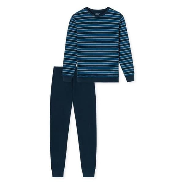 Pyjamas - Schiesser - Basic - Blå - 100% Bomull - Maximalt komfort