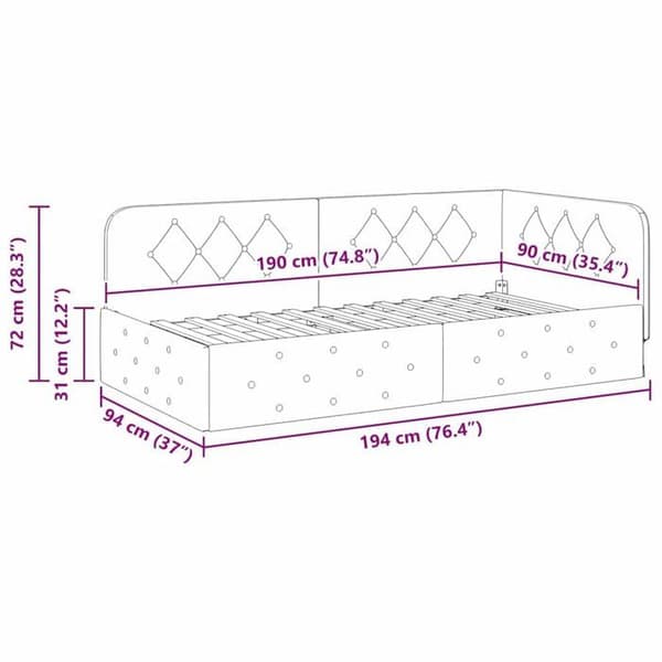 Vinkelsängram i sammet - vidaXL - Gul - 90x190 cm - L-formad design - Mångsidig bäddsoffa