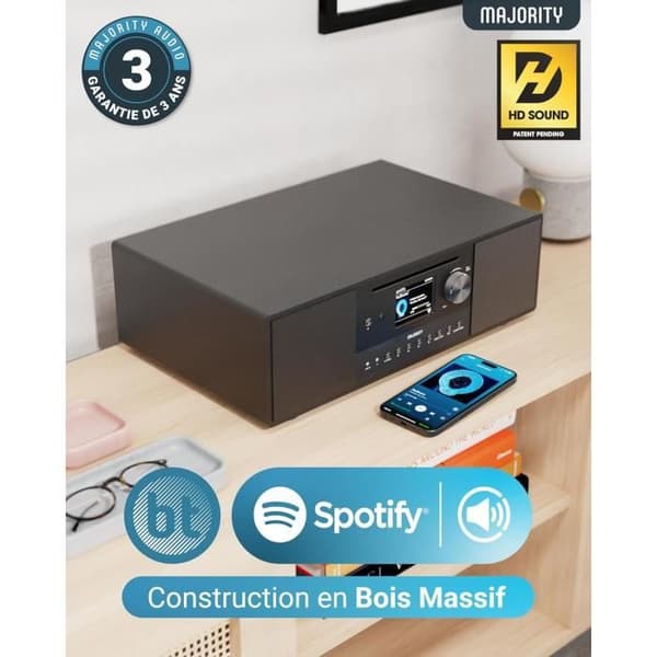 MAJORITY Quadriga Radio Internet Noir 2.1 120W – Bluetooth, DAB+, CD, Spotify Connect