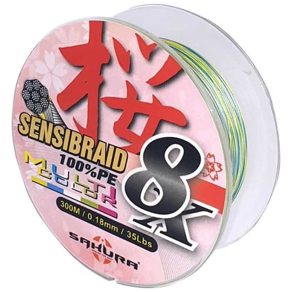 Fiskelina - SAKURA - Sensibraid 8 Multicolor 300 M - 0,35 Mm - 80Lbs - Hög hållfasthet