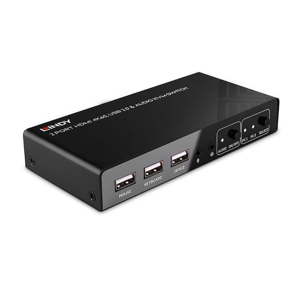 KVM-switch - Lindy - 2 portar - HDMI 4K60 - USB 2.0 - Ljud