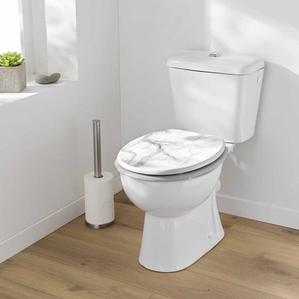 Toalettlock Tryckt "Marmor Effekt" 46cm Vit