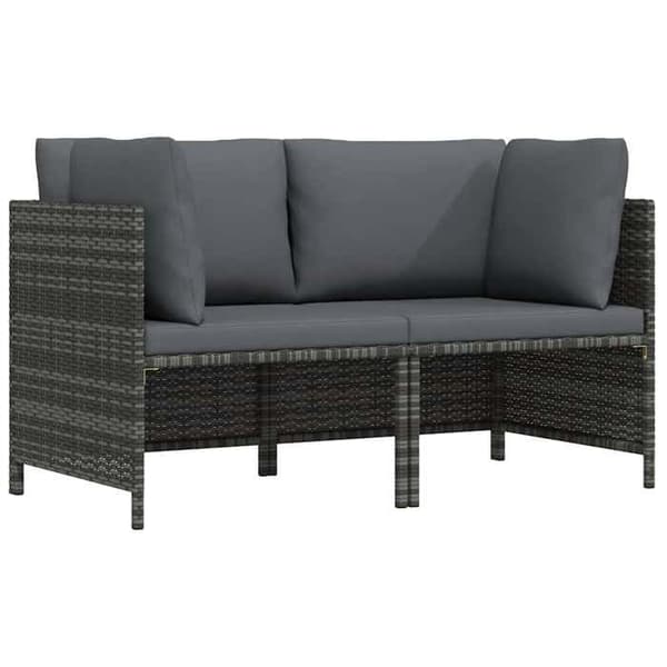 vidaXL 2-sits trädgårdssoffa med kuddar Grå flätad resin 313498