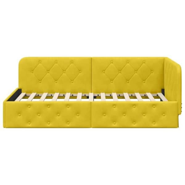 vidaXL Vinkel sängram Gul 100 x 200 cm Sammet 42016549