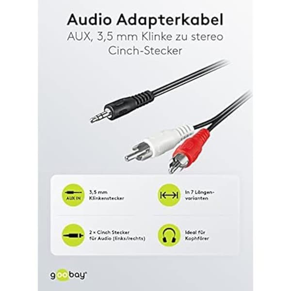 Ljud-/videoadapterkabel - GOOBAY - 50779 - 20,0 meter - 3,5 mm till 2x RCA