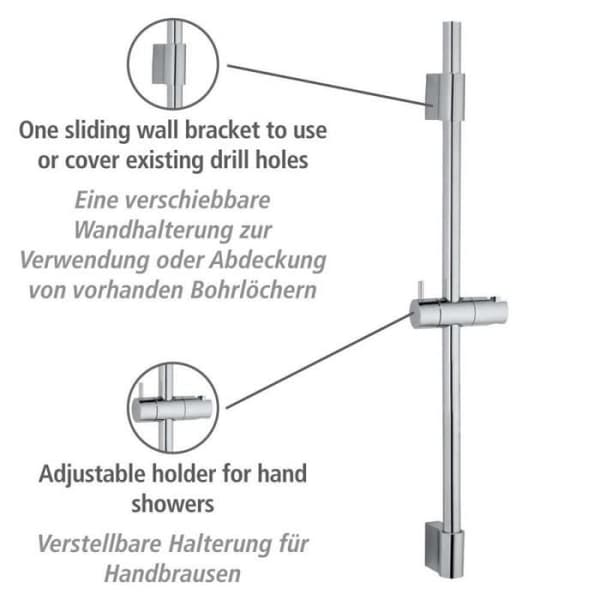 Duschstång - Wenko - Classic - Inox - Silver - D 2,2 cm x H 70 cm