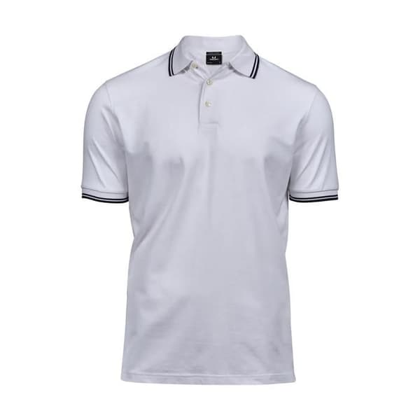 Polo Tee Jays Lyxrand Stretch - vit/marin