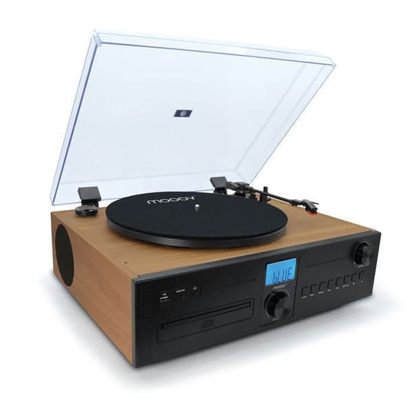 Bluetooth-mikro-stereokanal och skivspelare med träeffekt
