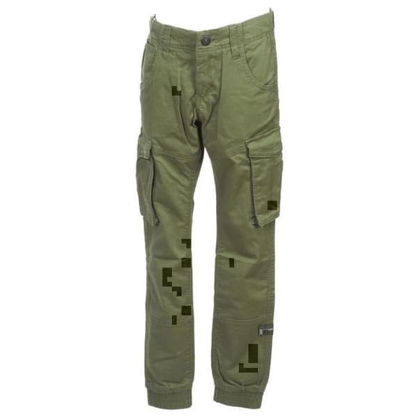 Barns kaki cargo byxor NAME IT Bamgo – 3 fickor + lårfickor, elastiska anklar, 98% bomull
