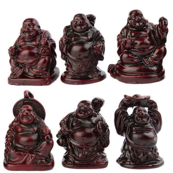 6 Maitreya Buddha-figurer - Skrattande Buddha-statyetter