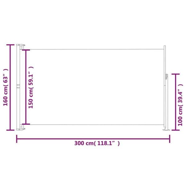 Infällbar sidomarkis - vidaXL - 160 x 300 cm - Grå - Polyester - Stål