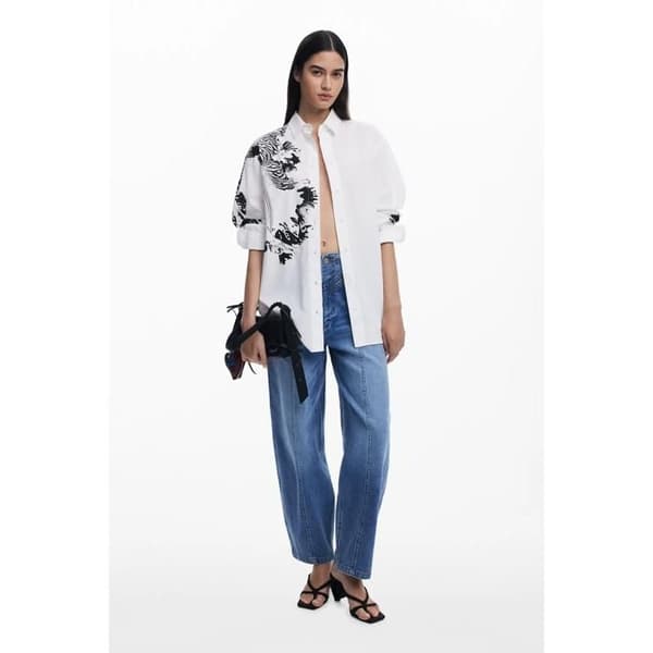 Långärmad blus dam Desigual Lacroix - vit/svart
