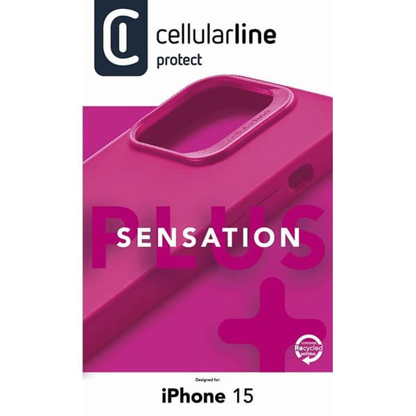 Telefonfodral - Cellularline - Sensation Plus - iPhone 15 - Rosa - SKYDD MICROBAN