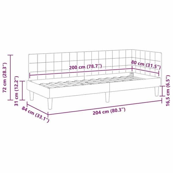 vidaXL Hörnsängram Mörkgrå 80 cm x 200 cm Sammet 42016409