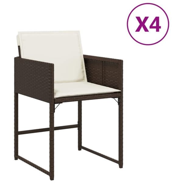 vidaXL Trädgårdsstolar med kuddar, 4-pack, brun, flätad resin 4007478