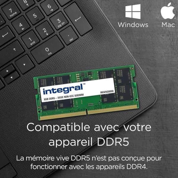Kit RAM DDR5 So-DIMM - INTEGRAL - 32Go - 5600MT/s - CL46 - EEC on-die