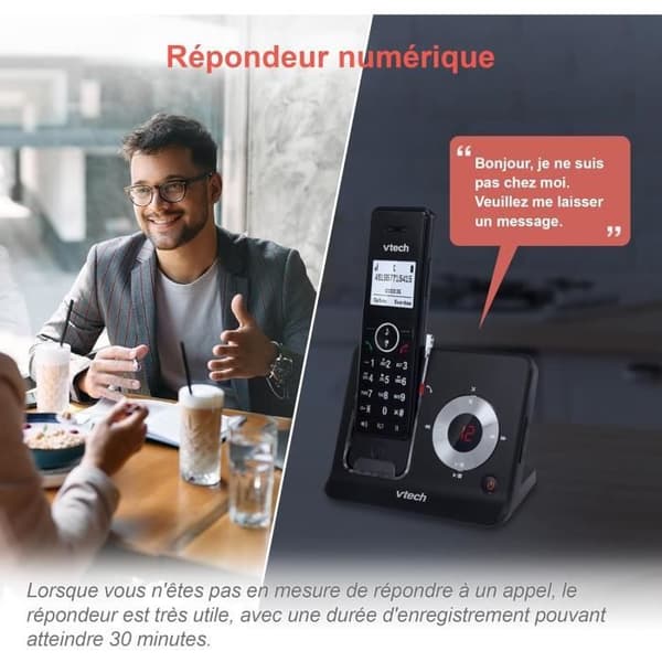 Trådlös telefon DECT - VTECH - MS3050 - Samtalsblockering - Svarare - Volymförstärkare