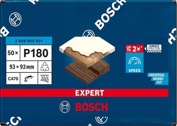 Slippapper - BOSCH - C470 - 93x93 mm - Korn 180 - 50 st