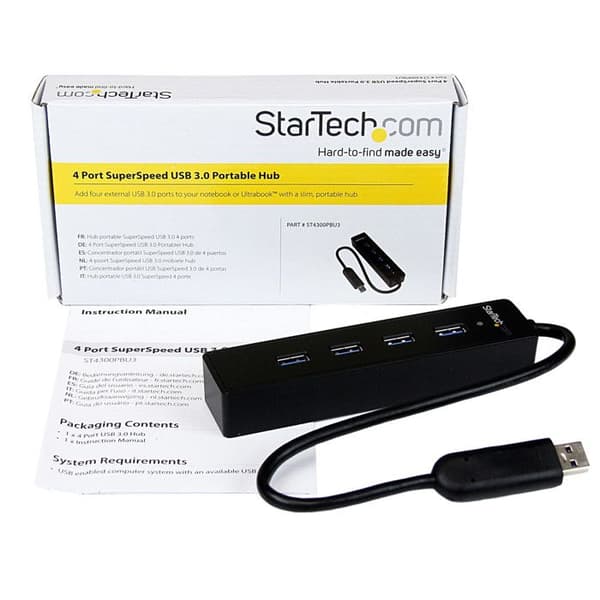 USB-hubb 3.0 - StarTech.com - ST4300PBU3 - 4 portar - Integrerad kabel - Svart