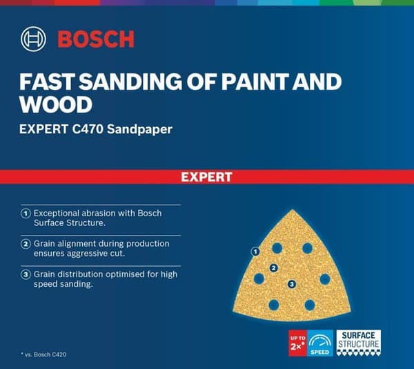 Slippapper - BOSCH - C470 - 93x93 mm - Korn 180 - 50 st