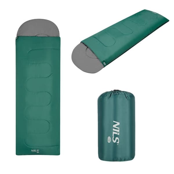 Rektangulär sovsäck - NILS CAMP - NC2105 - Grön-Grå - Polyester - Komforttemperatur 12-25°C - 180+30 cm
