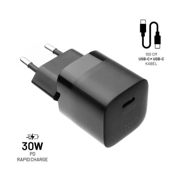 Nätadapter - FIXED - Mini USB-C-laddare - 30W - 1m kabel - Snabbladdning