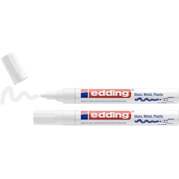Målarpenna - EDDING - e-751-2 - Vit - Spets konisk - 1-2 mm - Förpackning med 2 stycken