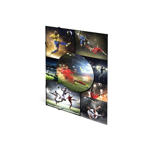 A3 elastisk mapp - HERMA - Fotbollsdesign - Robust kartong - Inre tryck