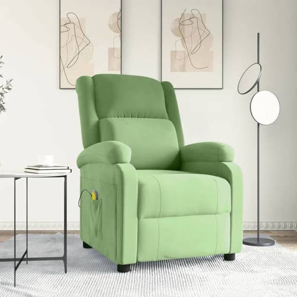 vidaXL Massagefåtölj Ljusgrön Sammet 342413