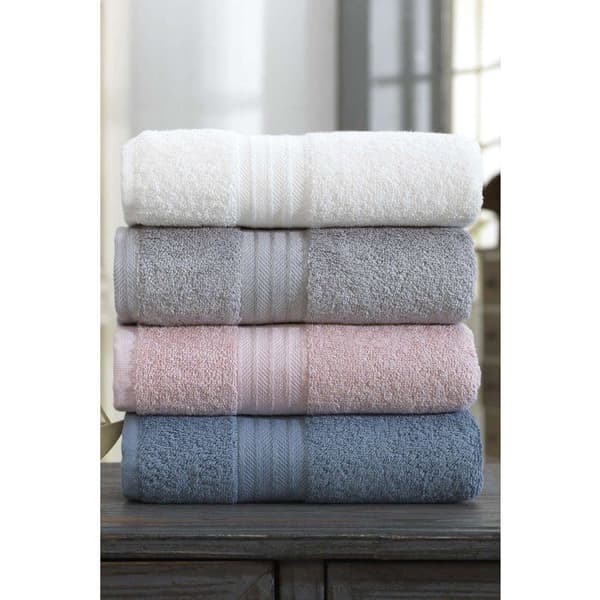 Set med 4 handdukar - 50 x 85 cm - Vit, Grå, Rosa, Blå