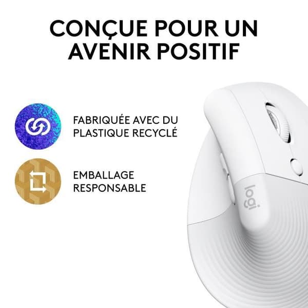 Mus - Trådlös - Logitech - Lyft Ergonomisk Vertikal - Vit - Högerhänt