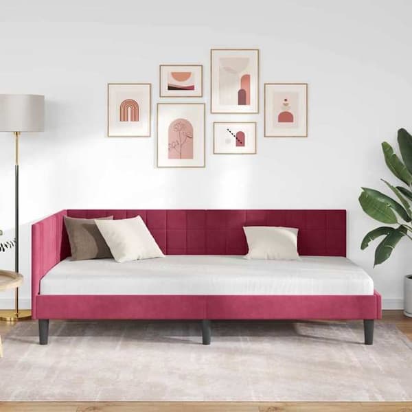 vidaXL Hörnsängram Bordeaux 90 cm x 200 cm Sammet 42016432