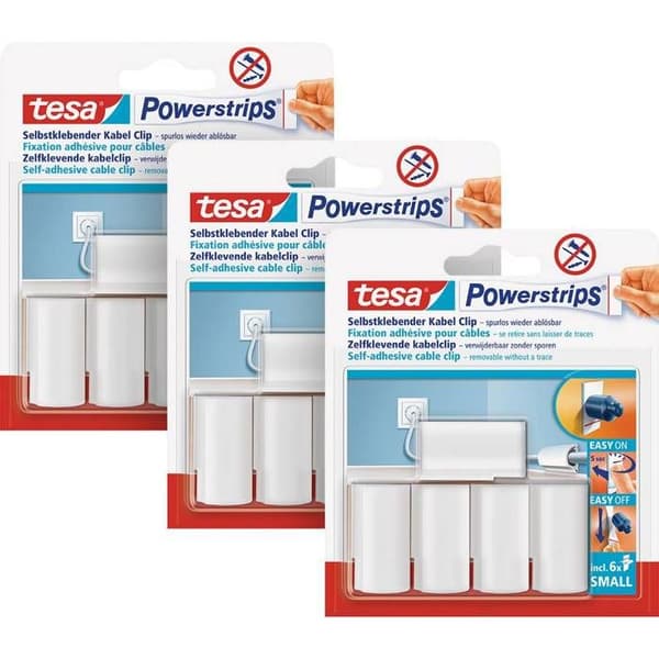 tesa POWERSTRIPS® Kabelklämmor Vit Innehåll: 15 st.