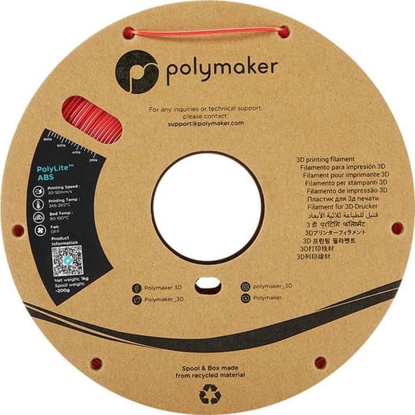 Polymaker PE01004 PolyLite Filament ABS luktfri 1.75 mm 1000 g röd 1 st
