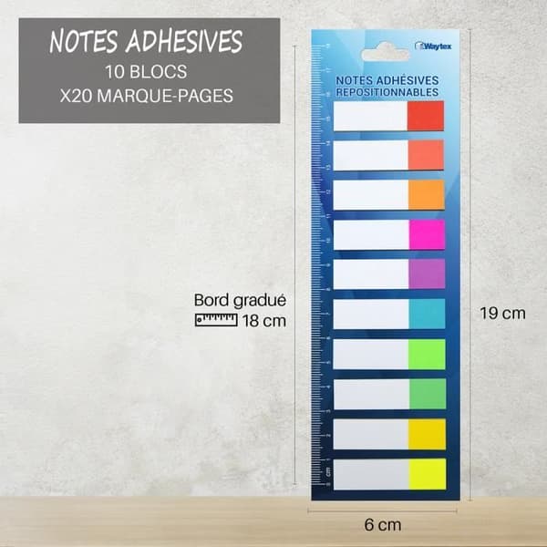 Bokmärken - WAYTEX - 800 ark - 10 neonfärger - 4,5x1,2 cm