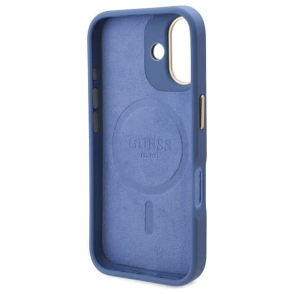 Coque Guess Hardcase 4G Logo Plate MagSafe för iPhone 16 - Blå