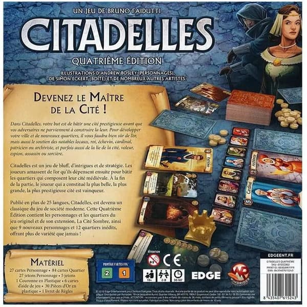 Asmodee Citadelles - 4:e upplagan, bluff- och strategispel (2-7 spelare, 10+, 30 min)