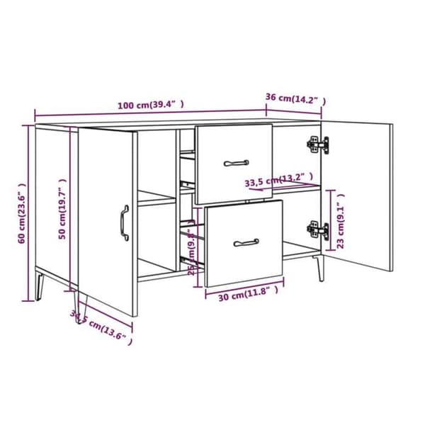 vidaXL Buffé Sonoma grå 100x36x60 cm Ingenjörsträ 817469
